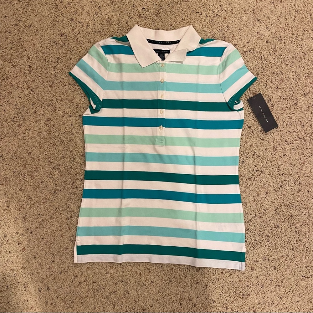 NWT Tommy Hilfiger multi blue and white striped polo shirt size S